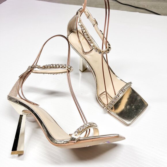 Marc Fisher Karima Heeled Rhinestone Straps Sandals Size 8.5 Gold - Picture 5 of 15